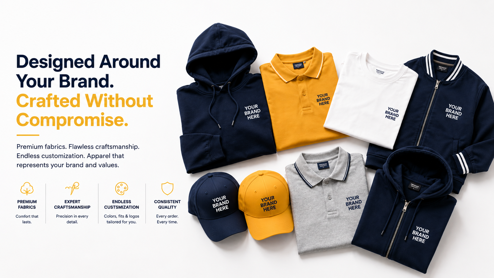 Designed around your brand — premium custom apparel by Tusker Tees